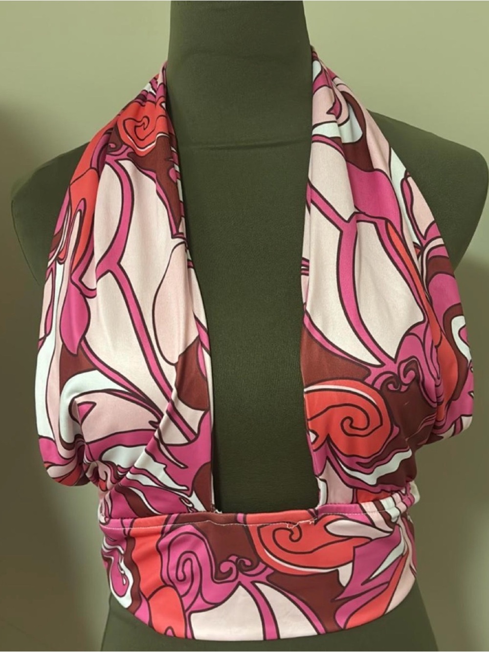 SHEIN Pink & Red Swirl Halter Crop Top